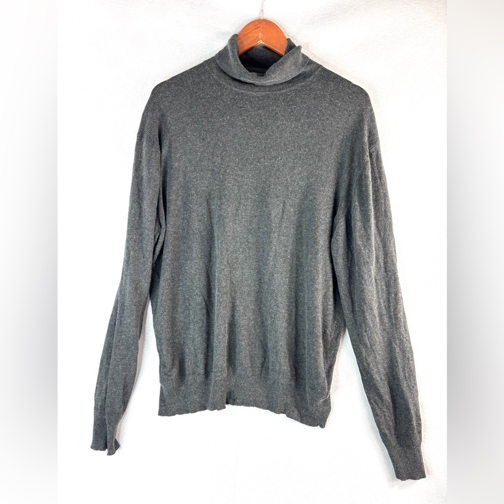 Lincs David Chu XL Men’s Silk Cashmere Elegant Gray Turtleneck Sweater in Gray